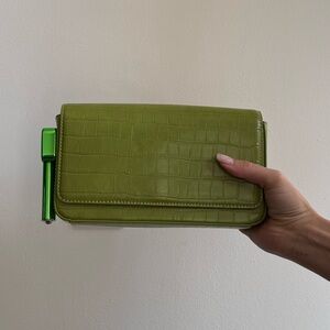 Edie Parker Green Crocodile-Embossed Lighter Clutch